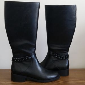 NWT Faux Leather Curb Chain Strap Knee-High Boot